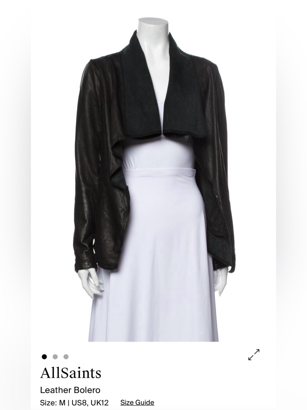 ALL SAINS Black Draped Open-Front LEATHER BOLERO / Women's Jacket